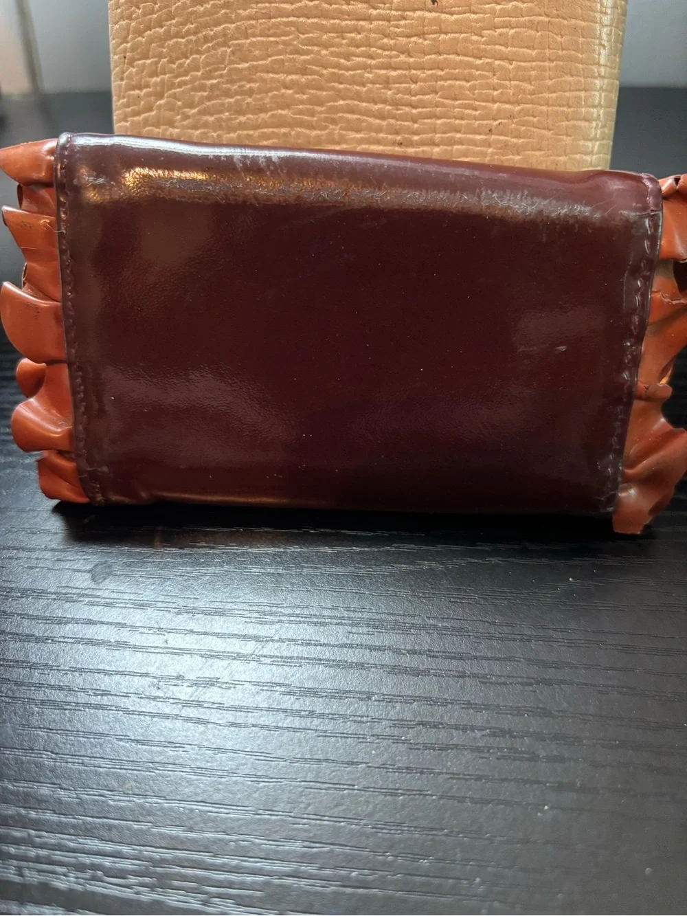 Authentic Miu Miu Ruffle Bow Key Wallet - Maroon Patent Leather - Rare Vintage